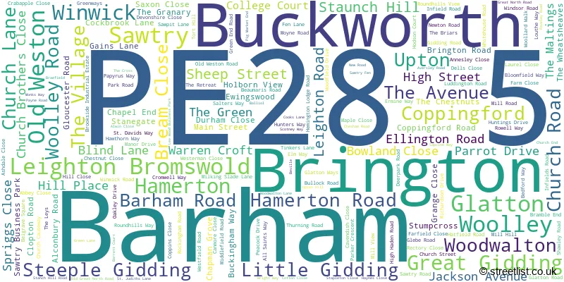 A word cloud for the PE28 5 postcode